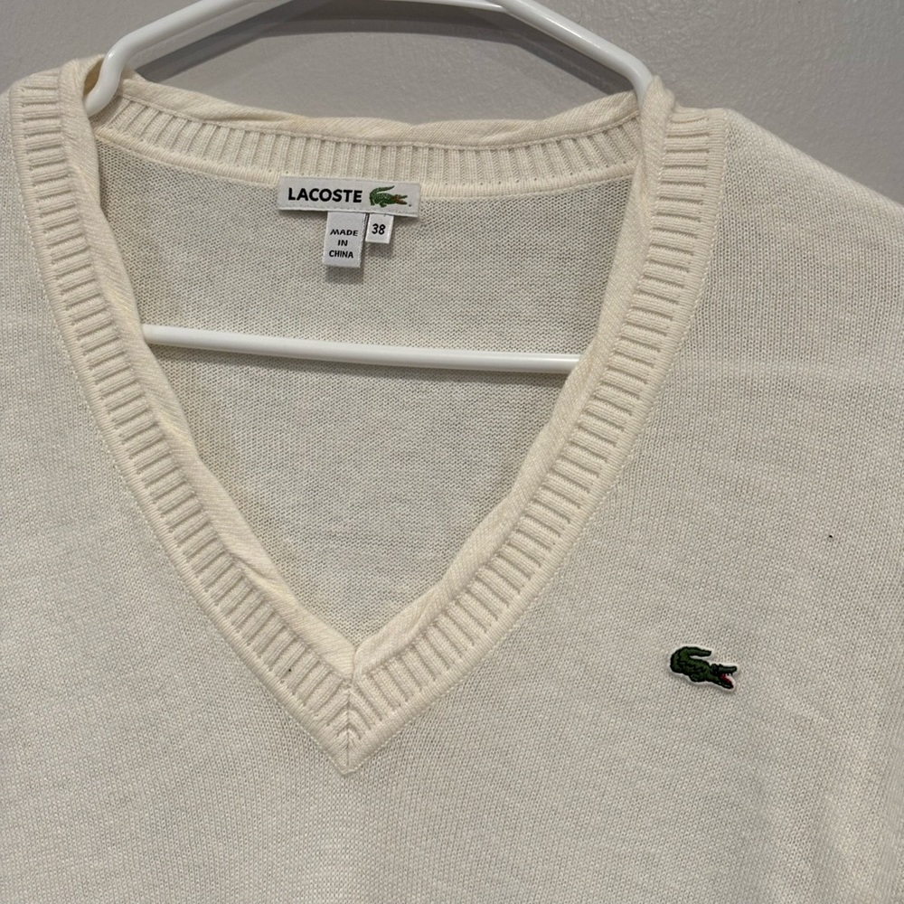 Lacoste V Neck Beige Cream Sweater Colton and cashmere Size 38 - Picture 2 of 9